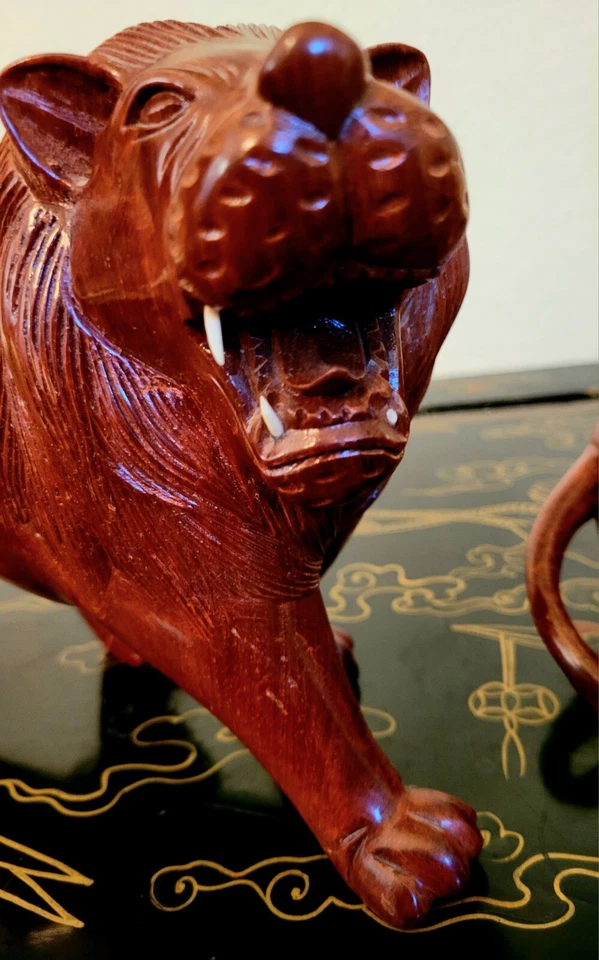 Estatua china Huanghuali madera tallada 10" 4,75 libras foo perro león par rara ¡difícil de encontrar! Foto 4 de 4