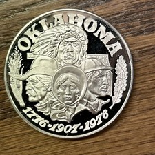 State Of Oklahoma 1973 Sterling Silver Art Round - 1 Troy Oz -Free Shipping 100.87 per troy oz