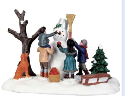 LEMAX Victorian Building Snowman Sled Dog - #63267 Table Accent Discontinued