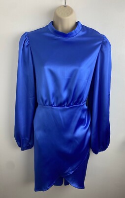 Volant London Minikleid vorne Wickeloptik mit hohem Kragen in Kobaltblau Größe UK 14 