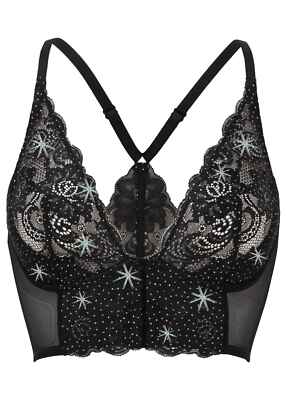 ''Top Qualiät'' Gossard sexy Glitter Longline V-Bügel BH mit Frontverschluss schwa