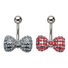 Gem Bow Belly Button Ring   Body Vibe 14G Navel Piercing Jewelry