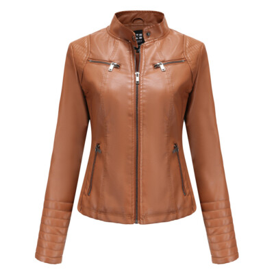 Hot Women's leather jacket Light jacket Motorcycle stand-up collar jacket