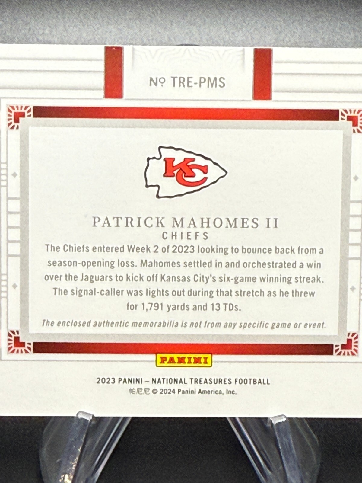 Patrick Mahomes II 2023 National Treasures TREPMS Tremendous Treasures PATCH /25 view 12