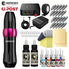 Wormhole Tattoo Machine Kit Rotary Motor Pen Gun Inks Power Supply Needle Tip AU