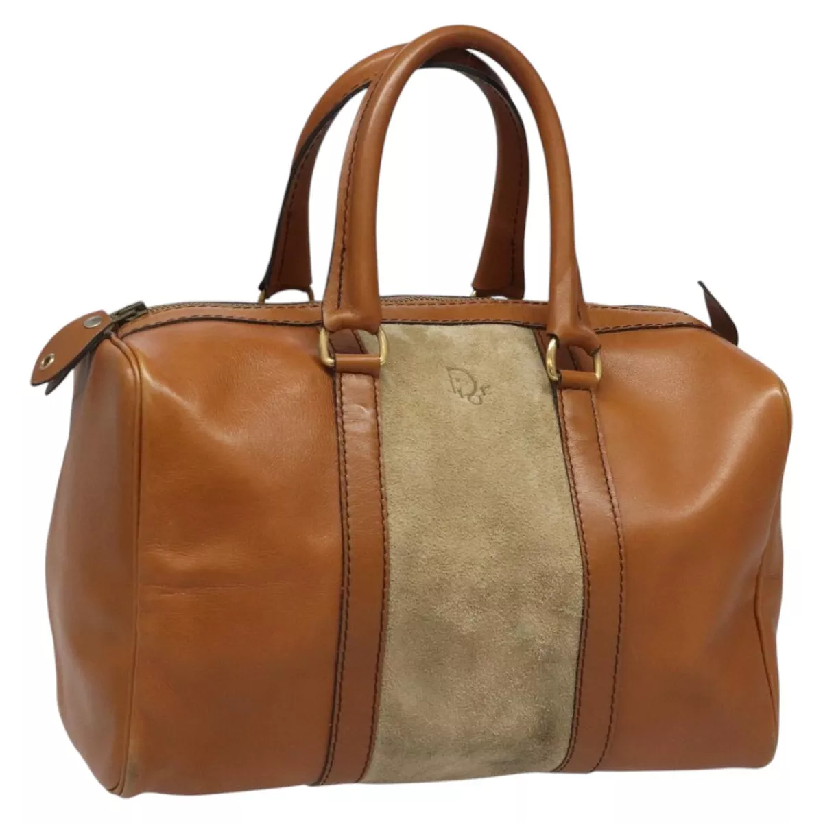 Sac Christian Dior Boston cuir daim marron doré authentique yk17253