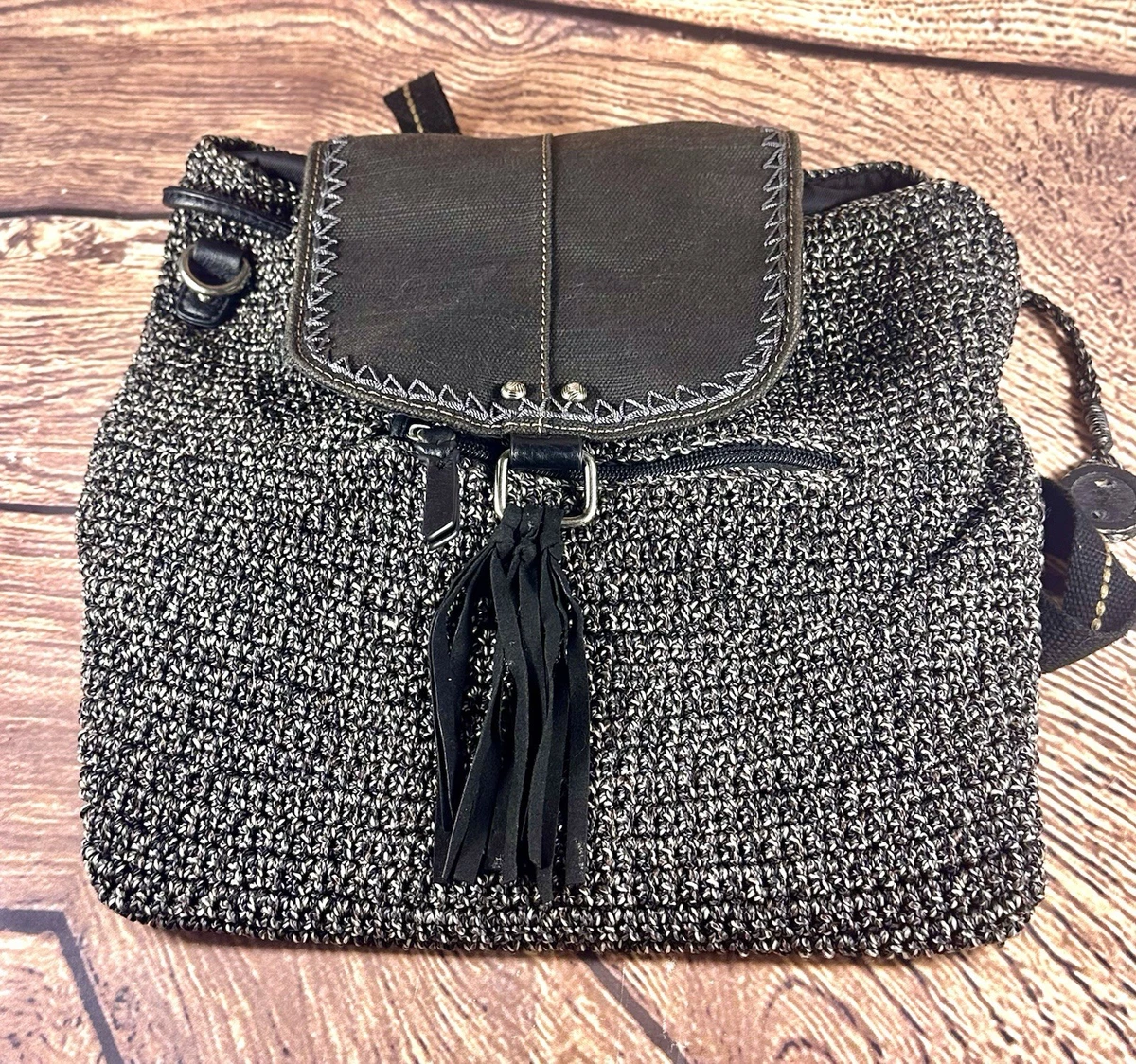 The Sak Avalon Black Gray Crochet Knit Convertible Backpack The Sak School Backpacks | Mercari main image 3