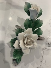 Vintage Nuova Capodimonte White Gardenia Rose Flower Porcelain Made In Italy