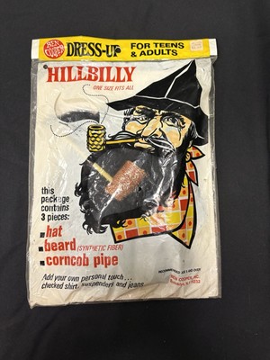 Vintage Ben Cooper Hillbilly Costume  Beard, Hat Pipe Red Neck White Trash