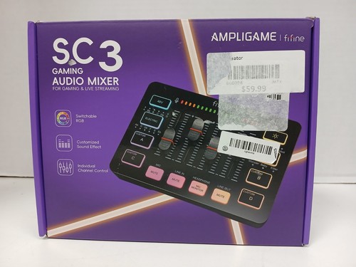 Fifine AmpliGame SC3 USB RGB Gaming Audio Mixer, Black