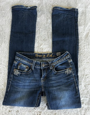Grace in LA bootcut blue denim jeans embroidered studded medium wash women