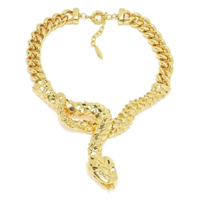 Graziella 23K Gold Plated Simulated Diamond 16.5''+2'' Snake Necklace