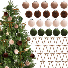 40-Piece Velvet Christmas Tree Ornament Set, Shatterproof Brown  Green Decor