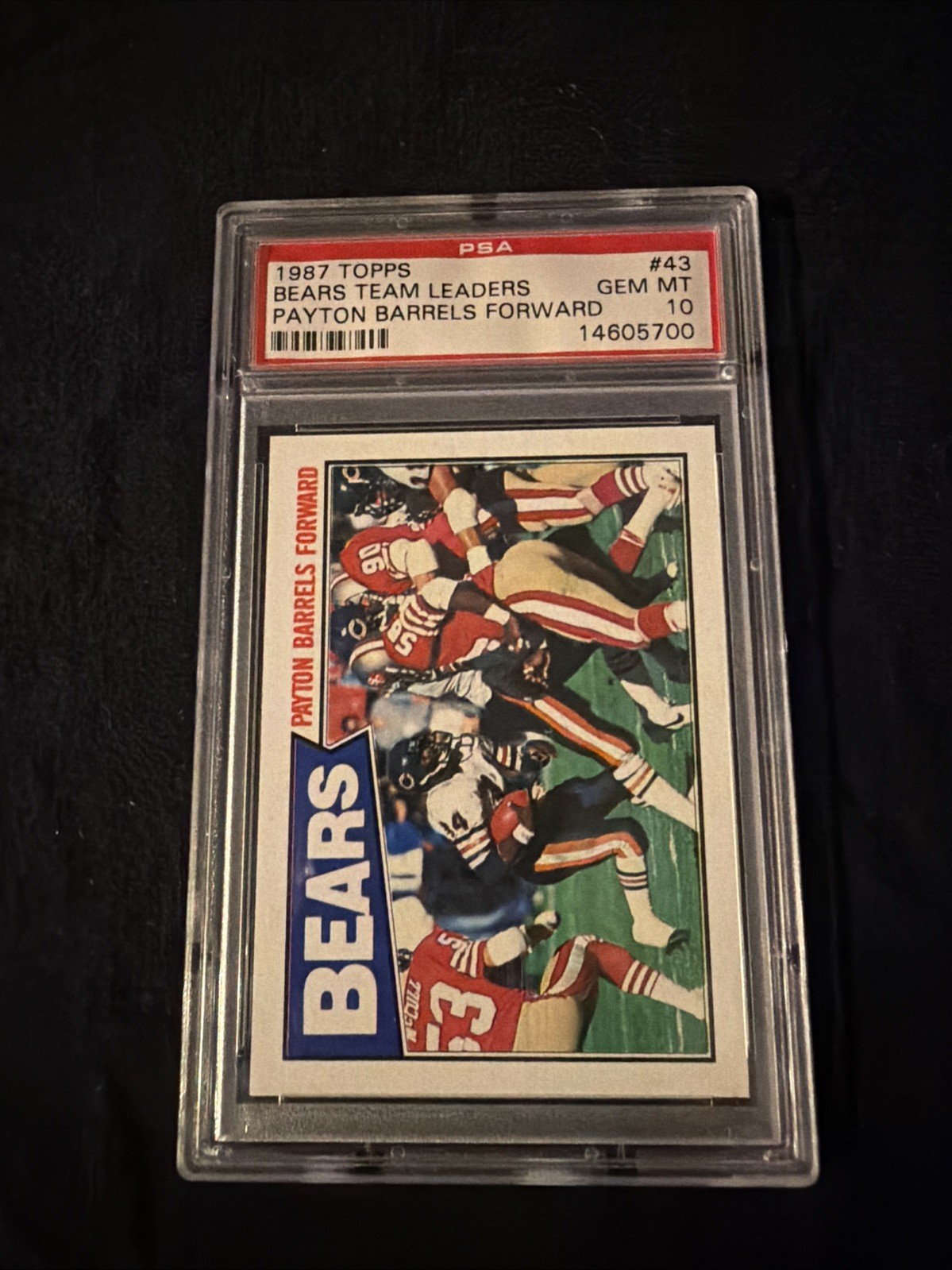 1987 Topps - Walter Payton #43 Bears Team Leader Payton Barrels Forward PSA 10