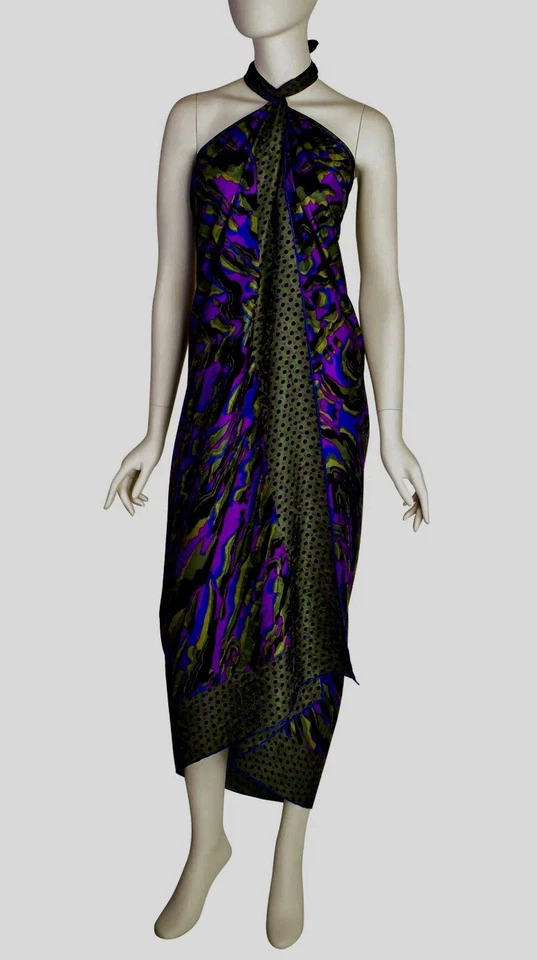 UNGARO 1980’s Massive Silk Jacquard Sarong Wrap Bufanda Vibrante Estilo Animal Vacay Foto 2 de 4