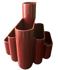 Vintage 80s Tenex Organizer Plastic Desk Top Caddy Holder Burgundy  USA 23440