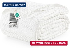 100 Cotton Waffle Blanket Queen Size White, 90x90 Inch  Lightweight Breathable