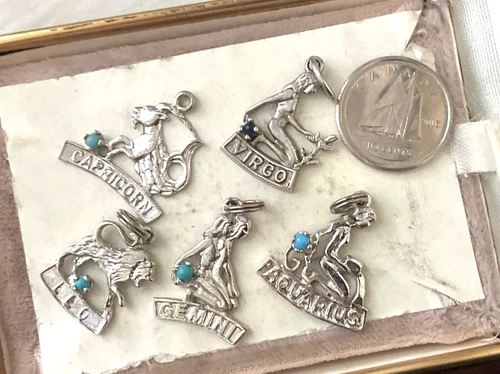 Vintage CAPRICORN AQUARIUS LEO VIRGO GEMINI Sterling Charms ZODIAC Astrology LOT