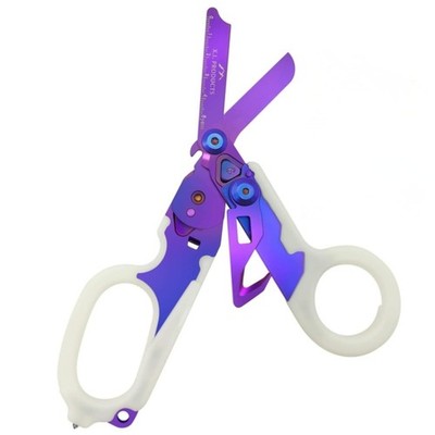 6 in 1 Multifunctional Trauma Shears Foldable with Strap Purple Luminous 