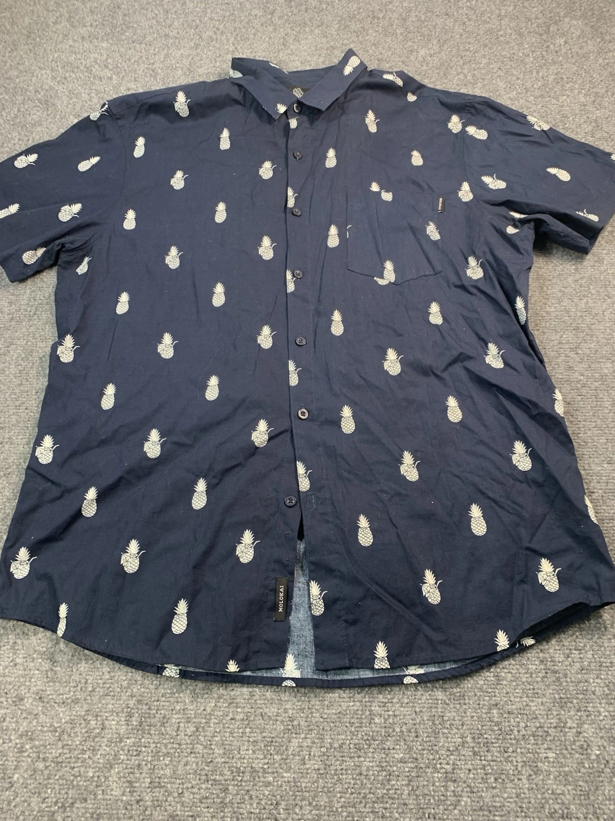 MOLOKAI Shirt Mens XL Blue Pineapple Short Sleeve Casual Pocket Button Up Beach