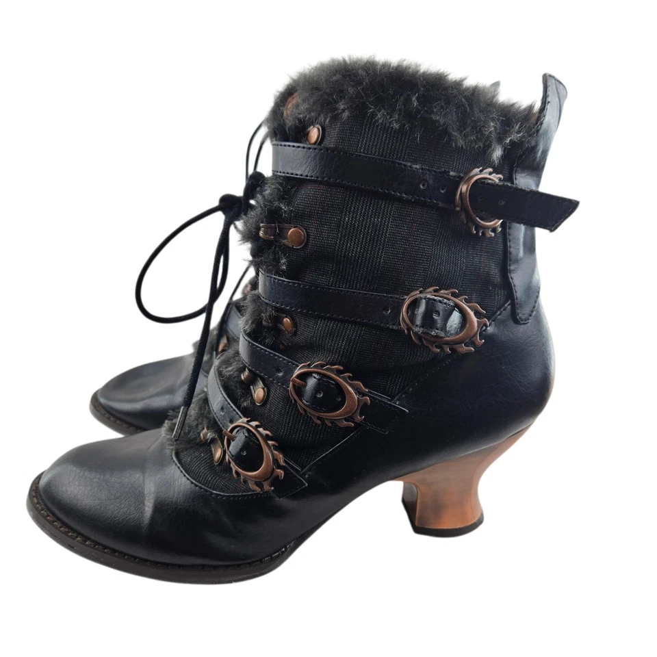 Hades Nephele 蒸汽朋克踝靴女式 10 哥特式火焰扣维多利亚 — 第 4/4 张图片