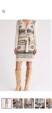 Nuevo con etiquetas Vestido Suéter Lucky Brand Crema Moca Jacquard Cinturón L