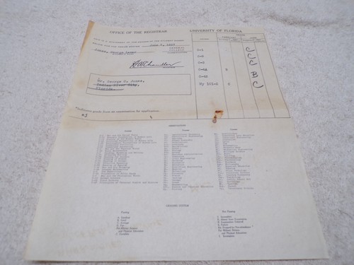 VINTAGE 1937 GRADENBERICHTE VON DER UNIVERSITÄT VON FLORIDA MR. GEORGE O. JONES - Bild 3 von 6