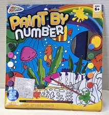 NEW Paint By Number Kit Sea Life Fish 1 Canvas 10 Paints  Brush Age 6 box dmg
