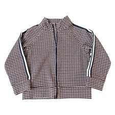 Janie And Jack Houndstooth Zip Up Jacket Burgundy Black Arm Stripe Size 2t