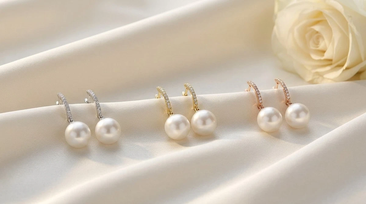 14K Yellow Gold South Sea Cultured Pearl & Diamond Earrings 10-11mm 0.08 ct tw