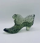 Fenton Style Hobnail Cat Head Slipper Shoe Green Glass Vintage Figurine