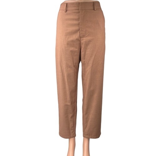 Commense Damen braun High Waist gerades weites Bein Hose Anzughose Größe M