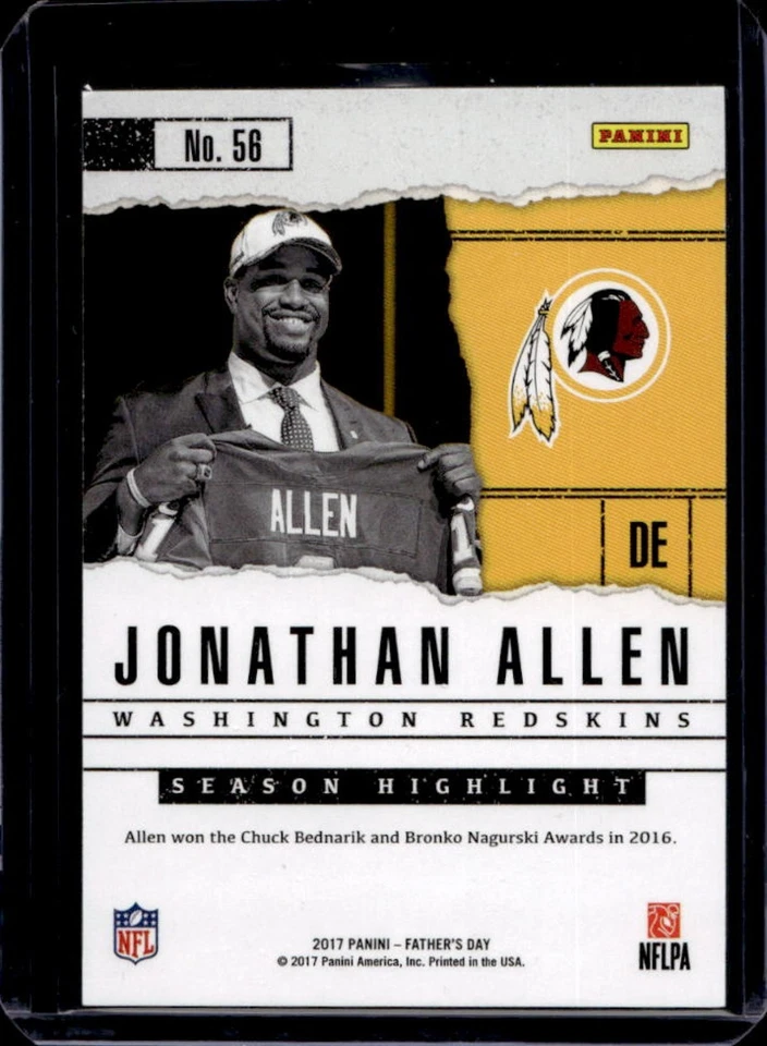 2017 Panini Father's Day Jonathan Allen RC Future Frames Rookie #6/10 Redskins - Image 2 of 2
