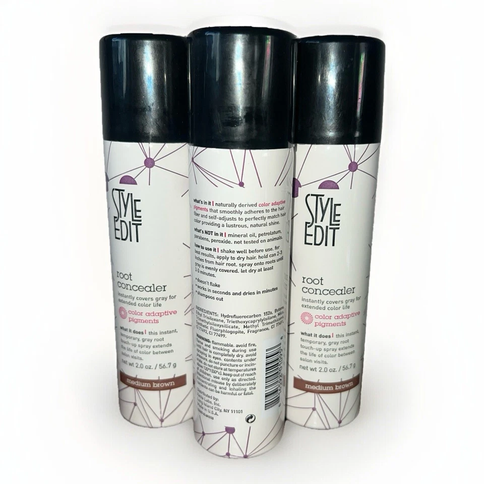 Pack de 3! Spray corrector de raíces Style Edit - marrón medio, 2 OZ Ea Foto 2 de 2