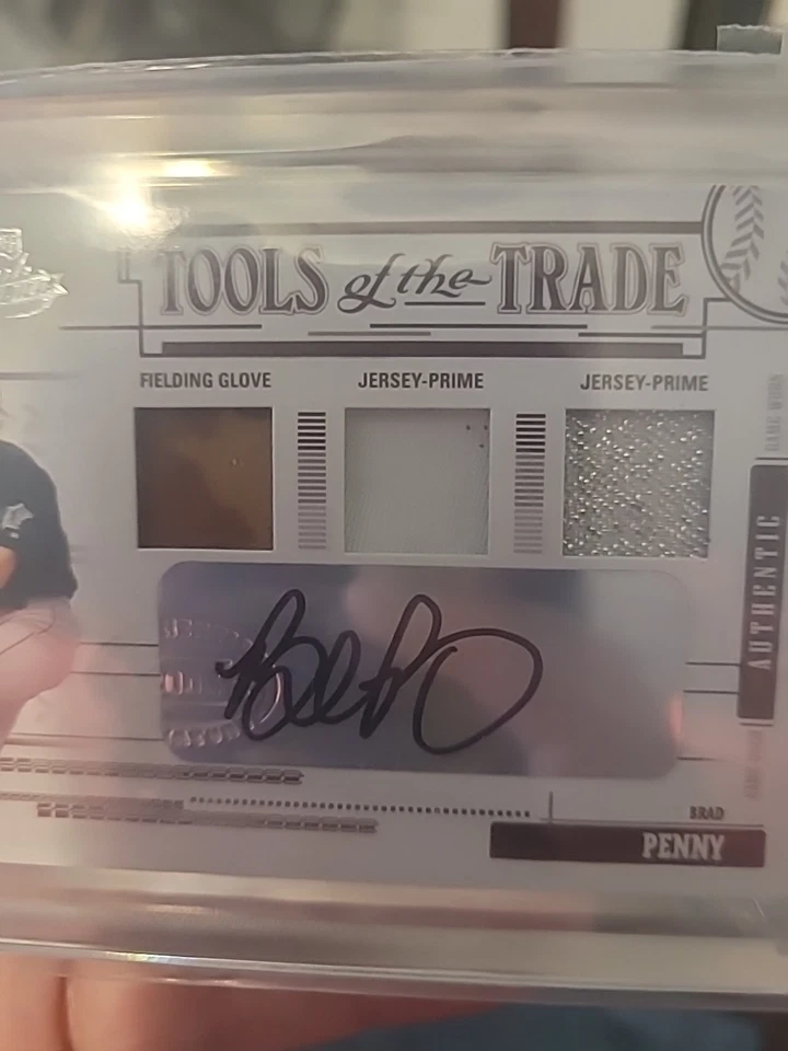 ¡La mejor tarjeta Brad Penny jamás hecha! Parche de guante Donruss SSP 2005 automático mancha de aceite Foto 4 de 4