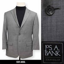 JOS A BANK mens solid gray 100 WOOL sport coat suit jacket blazer SLIM FIT 42 S
