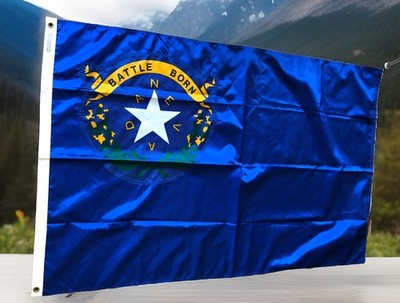 Vtg State Flag Of Nevada 3ft x 5ft Nylon Brass Grommets USA Previously Flown