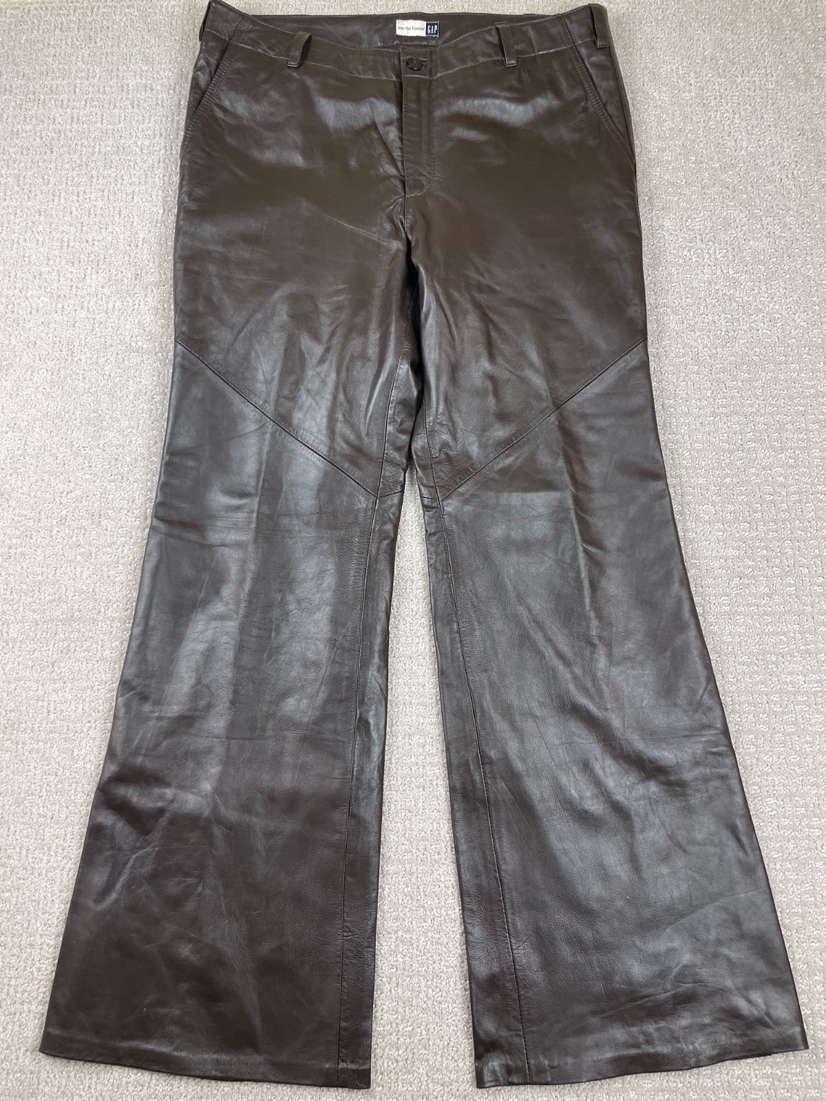 Vintage GAP Brown Leather Pants Womens Size 14 Low Rise Bootcut Cowgirl Flare