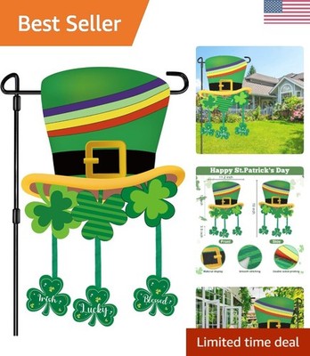 St Patrick Shamrock Garden Flag Banner Outdoor Decorations for Outside Double...