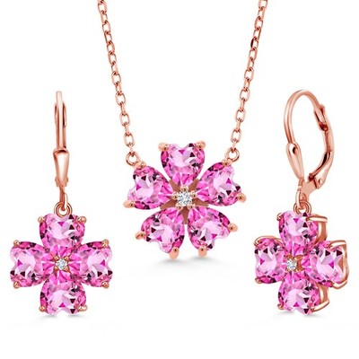 18K Rose Gold Plated Silver Pink Mystic Topaz and White Lab Grown Diamond
