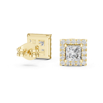 1.28ct/34p Twisted Princess Lab grown Diamond Odalia Halo Stud Gold Over O979