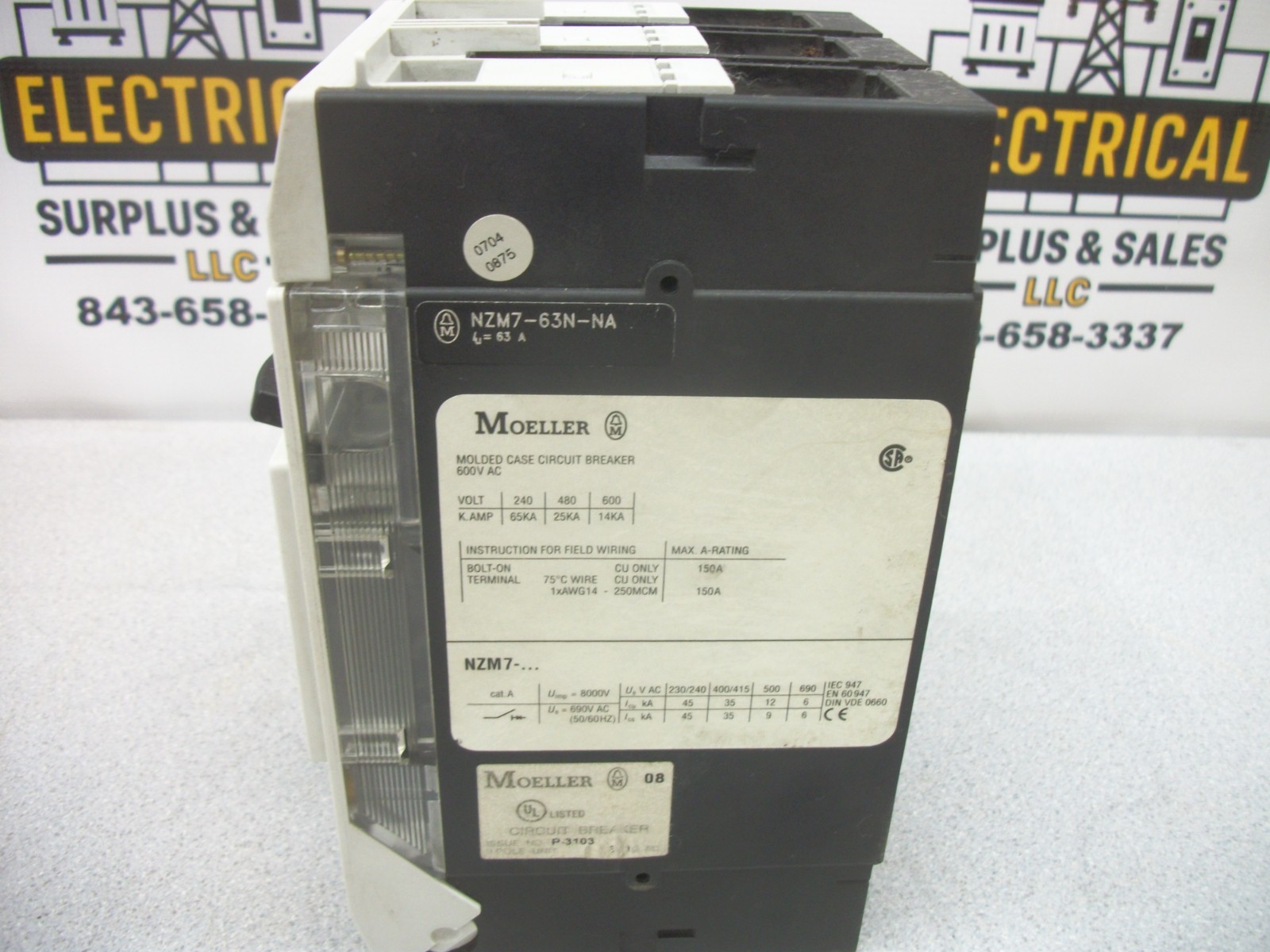 KLOCKNER-MOELLER NZM7 CIRCUIT BREAKER NZM7-63N-NA 63AMP 600VOLT 3POLE NO COVER