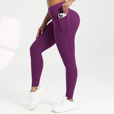 Women Solid Color High Waist Leggings with Pockets ,All-Season Casual Sports Run