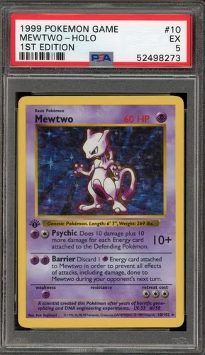 Pokemon Mewtwo Base Set Shadowless 1st Edition Holo Rare #10 PSA 5