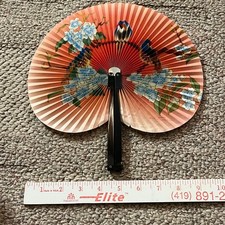 Vintage Metal  Paper Hand Fan Fold Up 1950-1960 China Floral