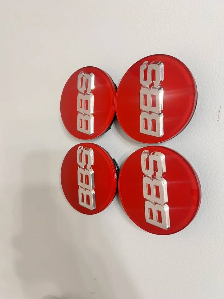 BBS Wheel Center Caps 70mm Genuine Emblem Red Gold 3D Logo P5624126 Set 4pcs - Image 4 of 4