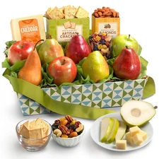Classic Fresh Fruit Basket Gift with Crackers, Cheese and Nuts for Holiday, T...
