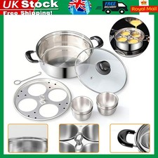 Egg Poacher Poached Egg Maker Pot Egg Poaching Pan W/ 4 Bowls Stainless Steel UK
