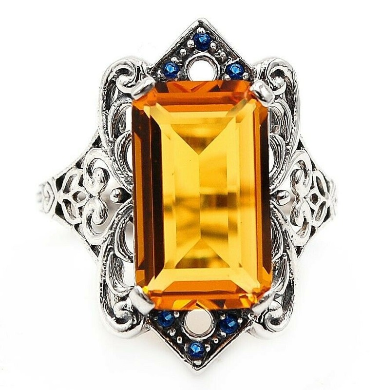 12CT  Golden Citrine 925 Sterling Silver Filigree Ring Sz 6 Z7-5
