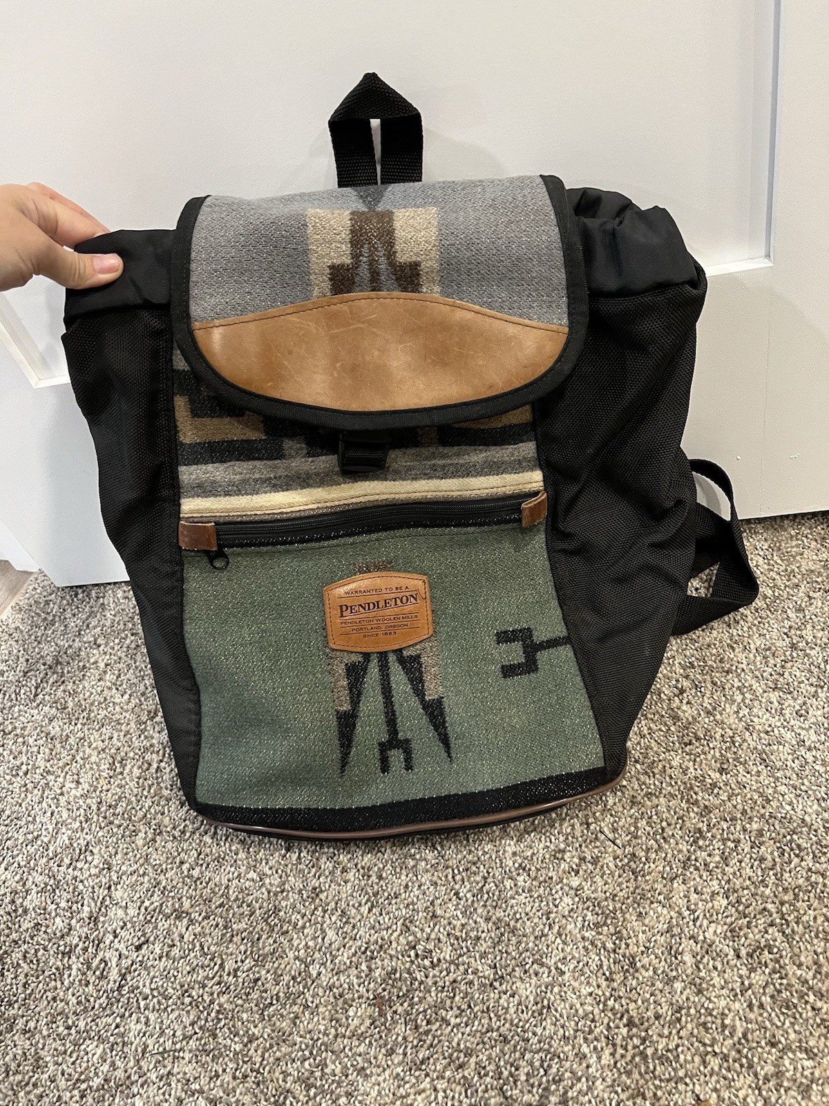 Pendleton Nylon, Wool and Leather Drawstring Back… - image 1